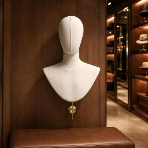 Busto maniquí de pared con gancho metálico expositor beige claro de ropa 8