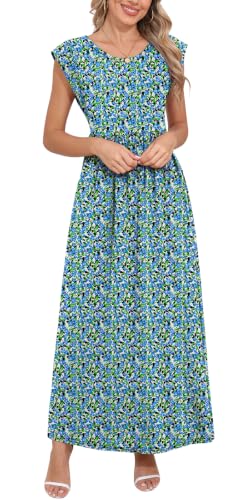 Image of DB MOON Womens 2026 Maxi Dresses Empire Waist Long Summer Dress Casual Cap Short Sleeve Sundress with Pockets