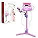 WISHTIME ZM16038 Microphone de karaoké pour Enfants, Pied réglable avec Fonction Musique Externe et lumières Clignotantes Rose