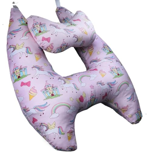 NLKDQN 子供の車のヘッドレストの枕車の肩枕の後部首枕快適な睡眠プロダクト多機能の枕のふわふわのクッシ ョン子供大人年配者の一般目的洗濯できるカバーを取付けること容易な (55x66cm,1個) (ネックピロー付き1)