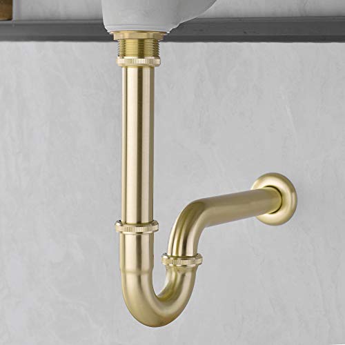 Orhemus Brass P Trap, 1 1/4 Bathroom Basin Sink Waste Trap Drain Kit with Flange and Slip Joint