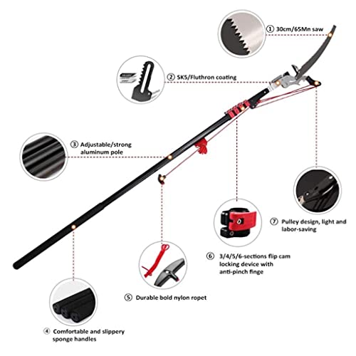 18FT/5.4M Telescopic Pole Saws, Professional Tree Pruners Extendable Pruning Saw Gardening Landscaping Branch Saw Lopper Tools Telescopic Rod Saw with Blade Saw and Nylon Cord - Image 3