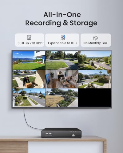 Image of ZOSI 8 Channel 4K NVR with 8 x 5MP PoE Dome Security Camera System, 2TB HDD