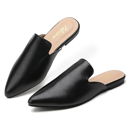 Image of Tilocow Women's Pointed Toe Flat Mules Backless Slip On Loafers | Lightweight, Soft Insole, Non Slip Sole, Printed, Dressy Casual, Office Work Business, Daily Wear