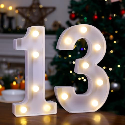 Image of LED Light Up Numbers, Marquee Number Sign for 13th Birthday Decor(13) | Battery Powered LED Lighted Numbers, Marquee Light Up Sign for Birthday Party Centerpieces Home Wall Decor Night Light