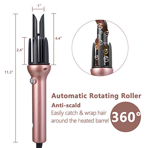 Automatic Hair Curling Iron For Long Hair Auto Curler Ceramic Self Rotating Curling Wand Spinning Spiral Curling Wand Professional 360 Rotating Styling Wand Gifts For Women 1.1 Inch Pink #TOP1