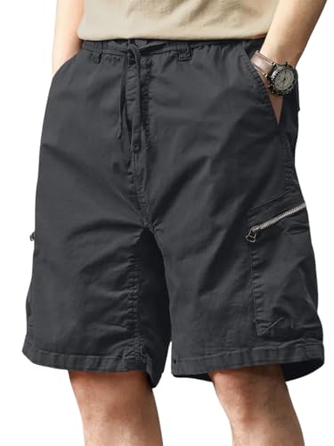 Image of Leriya Fashion Men's Cotton Cargo Shorts with Elastic Drawstring Waist | Multiple Utility Pockets & Zipper Side Pocket | Summer Shorts for Daily Outfits, Hiking, Trekking & Street Style