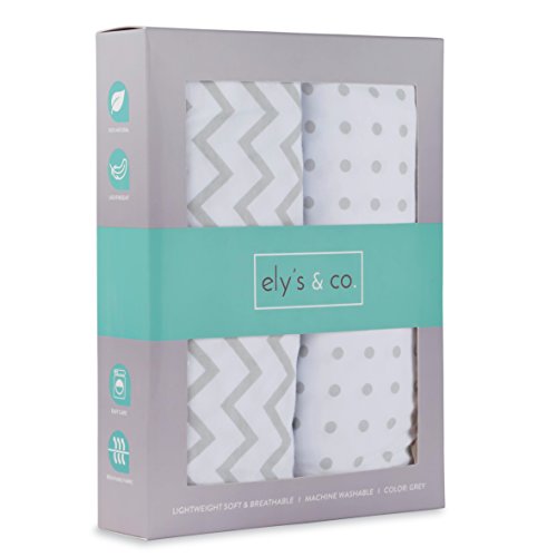 Image of Pack and Play Sheet 2 Pack - Pack and Play Sheets Fitted with 100% Jersey Cotton - Pack N Play Mattress Sheets for Boys and Girls, Newborn Essentials (Grey Chevron and Polka Dot)