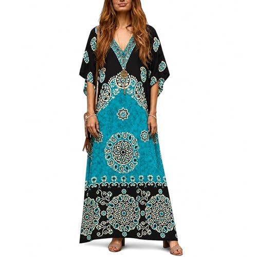 Image of Oussum Plus Size Kaftan Dresses for Women, Polyester Summer Caftan Cover Up Maxi Beach Dress, 1X-3X