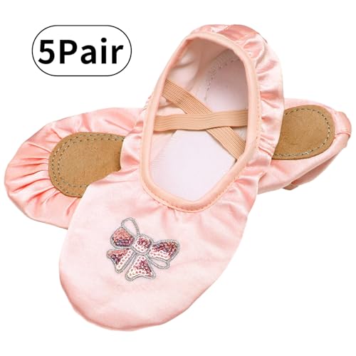 Girls Satin Ballet Dance Shoes Bow Split Sole Dance Shoes Roll Up Slippers Ballroom Dance Shoes2