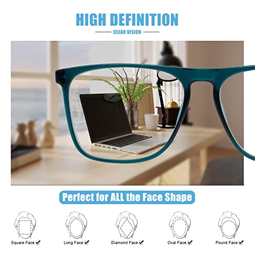 Image of Oversized Reading Glasses Men 2.50 Square Reader Light Fashion Readers 100 125 150 175 200 225 250 275 300 350 Turquoise 2.5 WEMOOTANTS