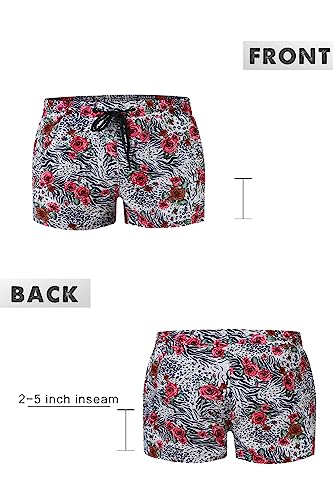 Men Swim Swim Trunks Tropical Beach Theme Patterned Red #TOP4
