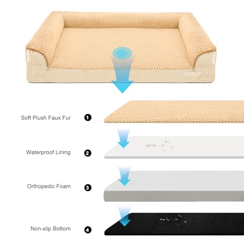 JOYELF Orthopedic Pet Bed - U-Shaped Foam Sofa, Waterproof with Removable Washable Cover & Non-Skid Bottom - Durable for Large Dogs - Khaki - Image 5