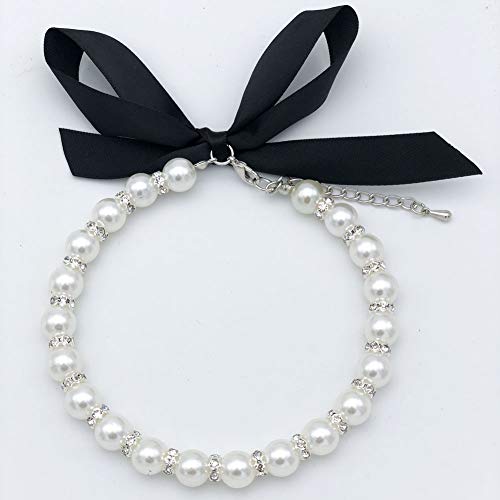 Petfavorites Diamond Dog Pearls Necklace Jewelry For Small Dogs Puppy - Bling Rhinestones Cat Wedding Collar - Chihuahua Yorkie Girl Clothes Costume Outfits Accessories (Snow White, Size S) #TOP1
