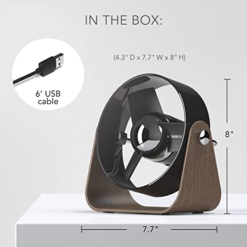 Sharper Image SBS2-SI Medium Personal Fan with Soft Blades, 3 Speeds, Touch Control, Quiet Operation, 6 ft. USB Cable, Black/Walnut - Image 7