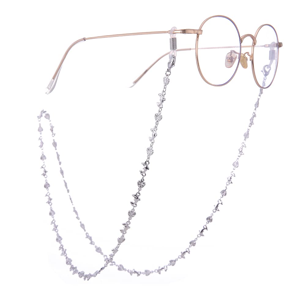 kkjoy Cadena de gafas de cobre con delfín y hoja de loto para decoración de máscara, cordones, correas para gafas, collar, gafas de sol, cordón para mujeres y niñas