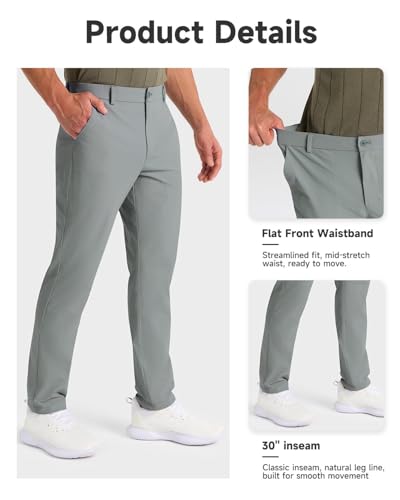 SNOWTEN Mens Travel Pants for Men, Quick Dry Stretch Golf Pants, Classic Fit Work Dress Pants 32" with Pockets Grey 36w × 32L