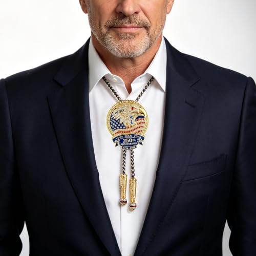 Image of GelConnie Bolo Ties for Men Women Western Cowboy Tie Mens Western Necklace Leather Necktie Gold Bolero Tie Cowboy Necklace
