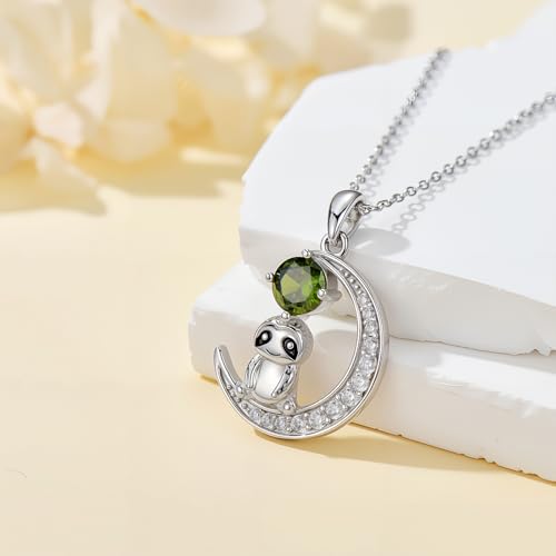 Sloth Necklace for Women 925 Sterling Silver Cute Sloth in Moon with Natural Round Cut Peridot Pendant Necklace2