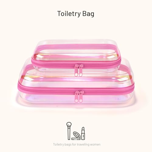 Toiletry Bag,Water Resistant Cosmetic Organizer for Bathroom,2 Pcs Quart Size Clear Iridescent Hard Shell Zipper Case for Toiletries,Portable Storage for Women girls,Travel Essentials3