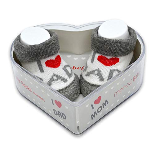 Newborn Cute Baby Socks 0-3 Months Perfect New Baby Gift Set for Babyshowers (Grey - I Love You Dad & Dad)