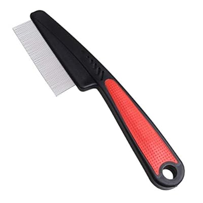 nuoshen Flea Comb to Remove Fleas for Long Hair, Dogs and Cats Ruberised Easy Grip Handle