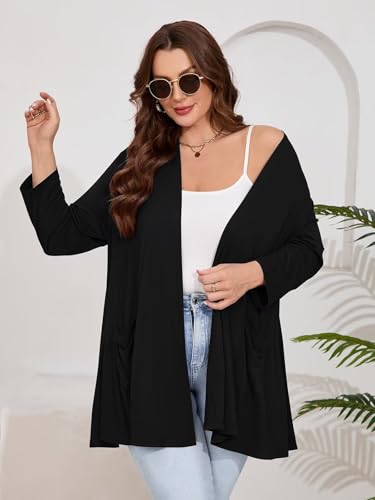 Image of BELAROI Plus Size Lightweight Cardigan Sweaters for Women Casual Open Front 3 /4 Sleeve Cover Up
