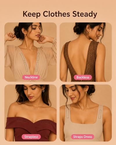 Image of SOFTSTYLE Double Sided fashion tape for women | Body tape to stick clothes & Dress Support | Transparent cloth tape for Neckline, Saree, Blouse & Clothing Fit (Transparent - Pack of 108)