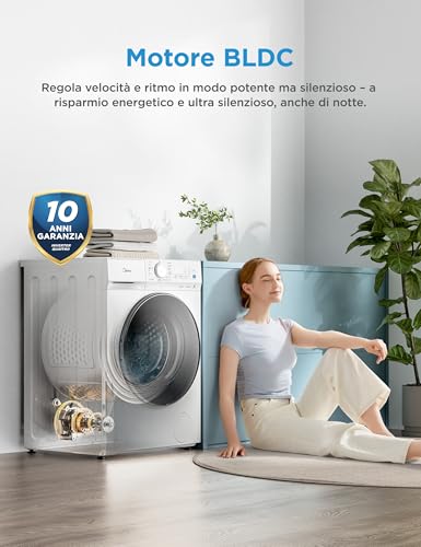 Midea Lavatrice Carica Frontale,8 kg,Classe A-10%, 1400 Giri,Silent Inverter Motor,Rimozione Peli di Animali,Vapore Igienizzante,Programma Sport,Bianco - MFV3EW80BA10 - Immagine 4