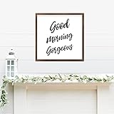 Family Quote Good Morning Gorgeous Wood Signs Inspirational Modern Farmhouse Decorations Sign with Wood Frame Decorative Hanging Wall Art For Home Bathroom Kichen 7x7 In