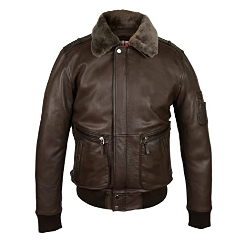 Zerimar Chaqueta Aviador Hombre - Chaqueta Hombre Invierno - Cazadora Hombre con Cuello de Borrego - Cazadora Aviador - Chaqueta Cuero - Color Marrón - Talla XXL