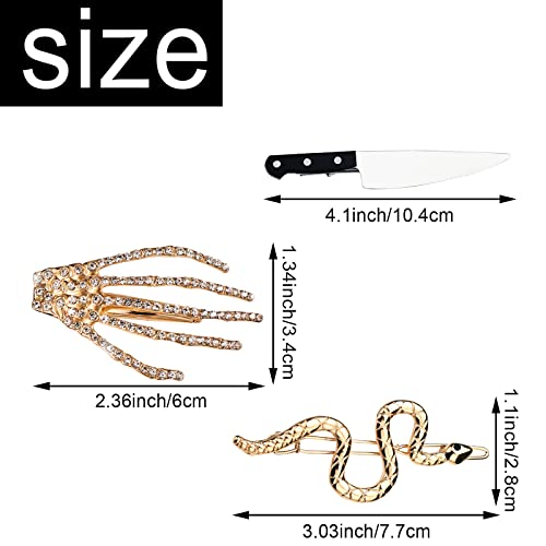 6 Pack Mini Knife Hair Clip Cosplay Gold Skeleton Hands Bone Hair Clips Small Rhinestone Snake Hairpin Hip Hop Tableware Acrylic Halloween Party Hair Accessoriesfor Women Girls #TOP1