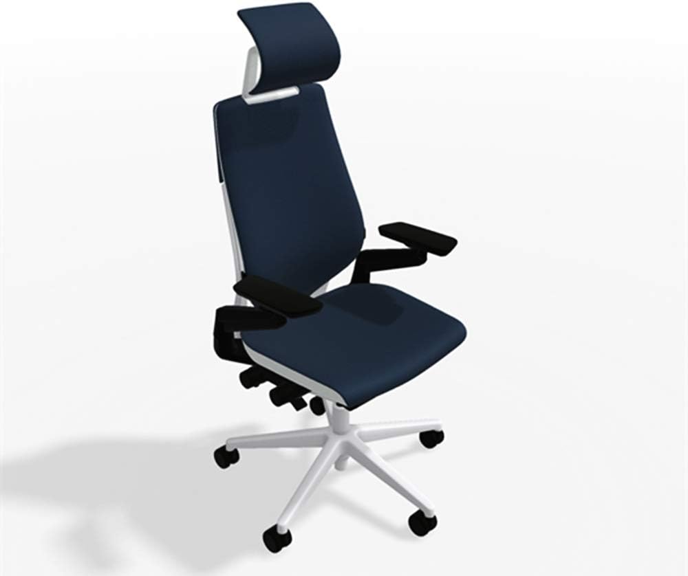 Steelcase Gesture Office Desk Chair with Headrest in Elmosoft Genuine Midnight Blue L111 Leather Plus Lumbar Support Platinum Metallic Frame with Seagull Seat/Back Merle Arms (Light/Light)