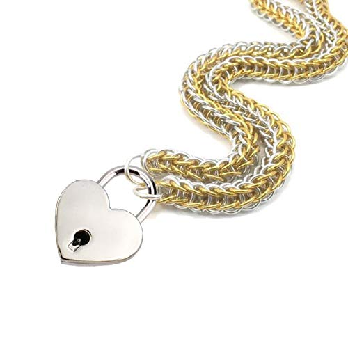 LEWE Women Men Stainless Steel Collar Byzantine Chain Necklace Heart Padlock Necklace with Elegant Box (K)