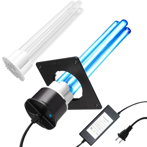 Image of 80W UV Light for HVAC Systems with 1 Spare Bulb, Ozone-Free Commercial /Whole House Duct UVC Lamp with Ceramic Base, Dual H-Tube 99.9% Efficiency with 253.7nm, for Hotel, Mall, School, Hospitals