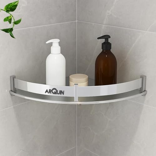 Image of ARQUIN Bathroom Corner Shelf for Bathroom 9x9 Inch | Wall Mount Corner Stand Shelf |Storage Organiser Shelf 304 Stainless Steel Rack Corner Wall Shelf Mounted Fittings Corner Shelves
