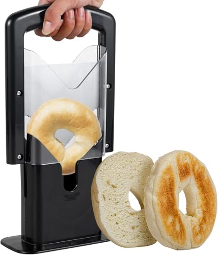 Bagel Slicer with Safety Handle,Household Bagel Cutter Reusable Bread Slicer Portable Muffin Cutting Tool for Kitchen Gadgets (Black)