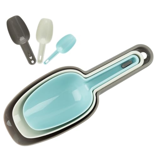 AUEAR, 3 in 1 Plastic Ice Scoop Multi Purpose Measuring Flour Scoops Kitchen Bar Scooper for Canisters Cereal Popcorn Powders Dry Foods Candy