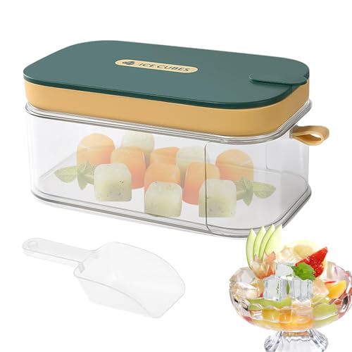 Contenedores de hielo - Caja de almacenamiento de hielo de 32 rejillas | Bandejas de hielo para congelador | Moldes de hielo con cuchara para cócteles, cerveza, whisky y café helado, caja de hielo con