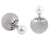 Faenlior Simple Crystal Double Sided Front Back Ball Stud Earrings for Women Girls Hypoallergenic