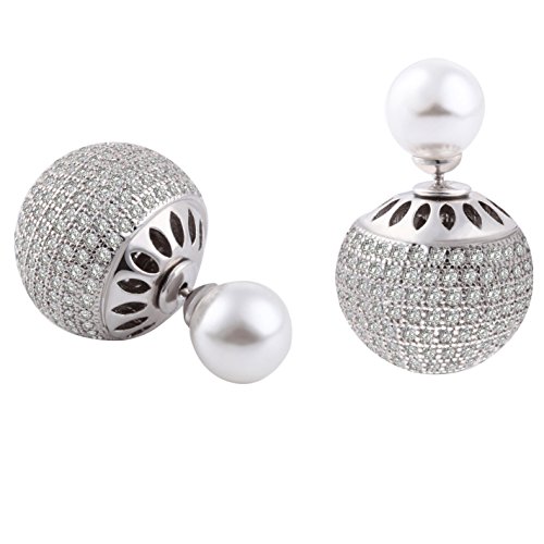 Faenlior Simple Crystal Double Sided Front Back Ball Stud Earrings for Women Girls Hypoallergenic