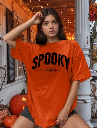 Halloween Shirts for Women Spooky Season Shirt Graphic Letter Print Oversized T Shirt Vintage Short Sleeve Tees Tops2