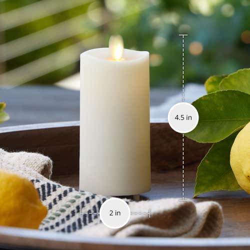 Image of Luminara Outdoor Slim Pillar Flameless LED Candle, Ivory 2 inch x 4.5 inch, Moving Flame Weather Resistant Timer Ready Battery Operated Safe Melted Edge (Pack of 3)