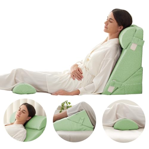 Bedluxe Adjustable 4pcs Bed Wedge Pillow Set, Memory Foam Wedges Pillow Post Surgery for Back, Neck, Leg Pain Relief, Pillows Wedge for Sleeping, Sitting up in Bed, Acid Reflux and GERD, Green by Bedluxe - Used condition - Image 6