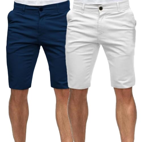 Maiyifu-GJ Men's Stretch Denim Shorts Knee Length Slim Fit Jean Shorts Summer Fashion Short Pants (Color10-2pack,Medium)