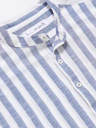 Image of StitchX Men's Pure Cotton Striped Mandarin Collar Kurta Shirt-S-2XL