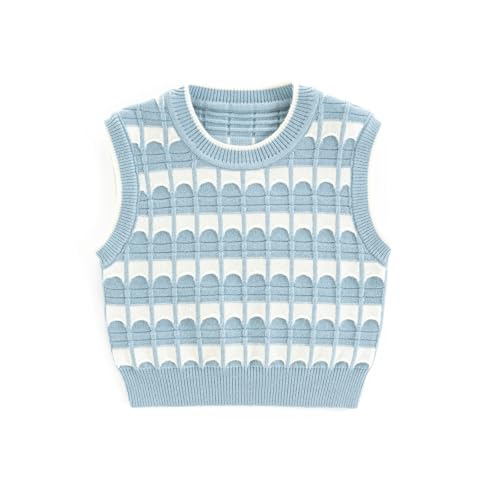 Girls Crew Neck Sweater Vest Checkered Pattern Sleeveless Knit Sweater Pullovers Sweater for 5T-10T