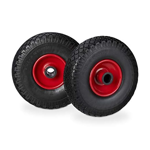 Relaxdays, svart-röd säckkärrhjulsset, punkteringssäkert, 3,00-4 gummidäck, stålfälg, 25 mm axel, 100 kg, 260 x 85 mm