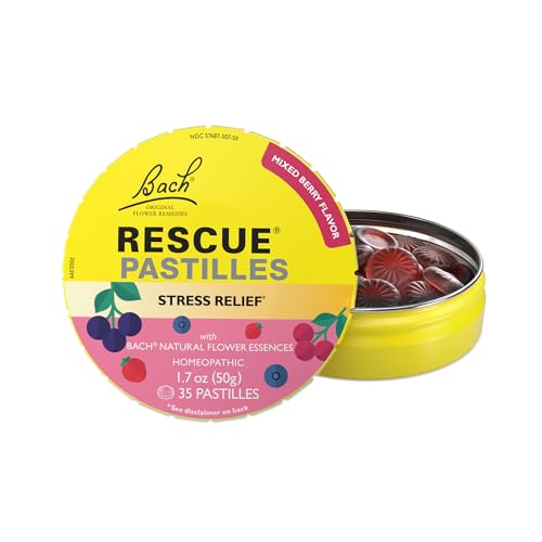 RESCUE Bach PASTILLES, Mixed Berry Flavor, Stress Relief Lozenges, Homeopathic,