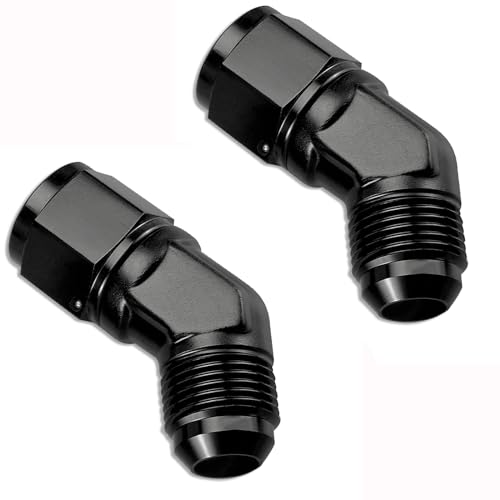 AN6 45 Degree Fitting, 6AN Female - 6AN Male 45 Degree Swivel Adapter Fitting Aluminum Swivel Hose Fitting Adapter 6 AN Male to AN6 Female Swivel Fitting Adapter-BLACK-2PC…